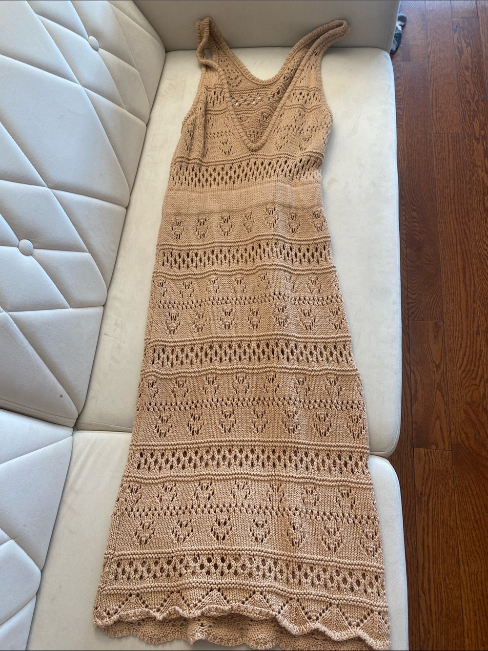 Knit Crochet Maxi Dress in Beige